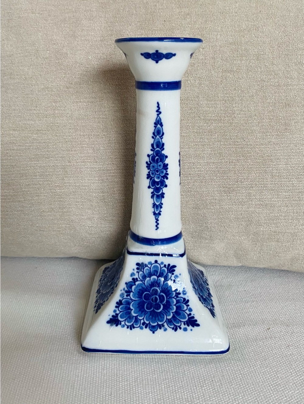 Vintage Delfleur Holland Hand Painted Delft Blue Ceramic Candlestick Holder